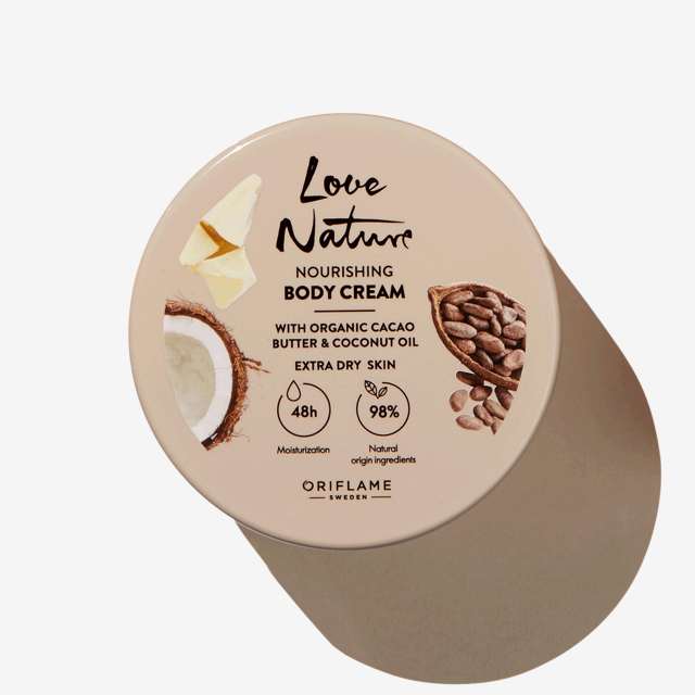 کرم بدن تغذیه کننده کره کاکائو و روغن نارگیل Love Nature Organic Nourishing Body